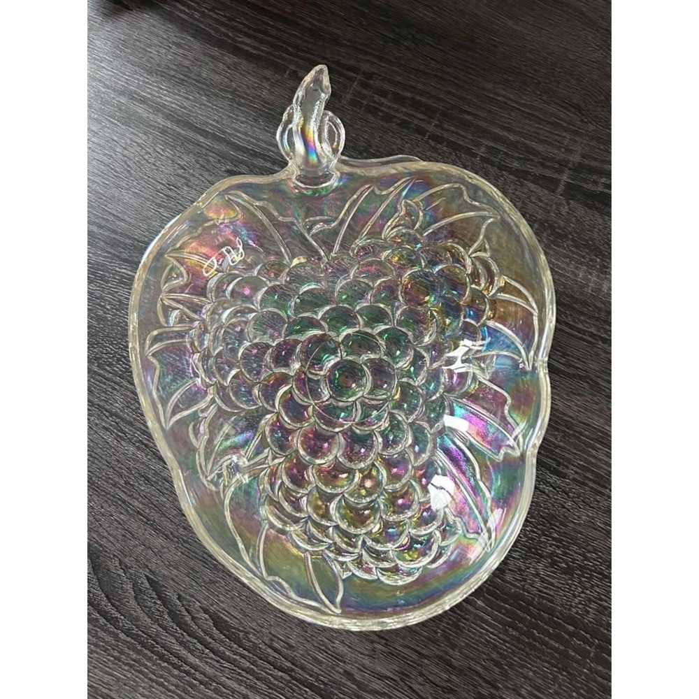 Vintage Indiana Glass Iridescent Carnival Bowl Grape Cluster Pattern Scalloped